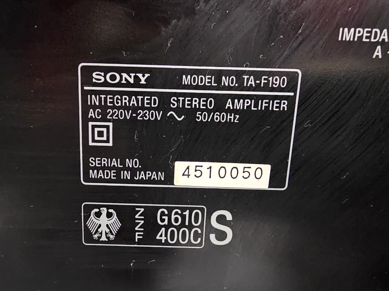 Wzmacniacz Sony TA-F 190, 55 W + 55 W , Japan