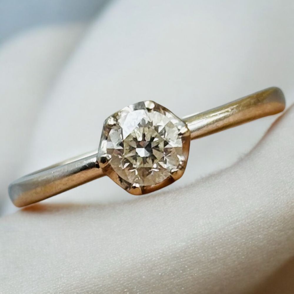 Pierścionek Złoty z Brylantem 585/14k 0.49ct Certyfikat roz17