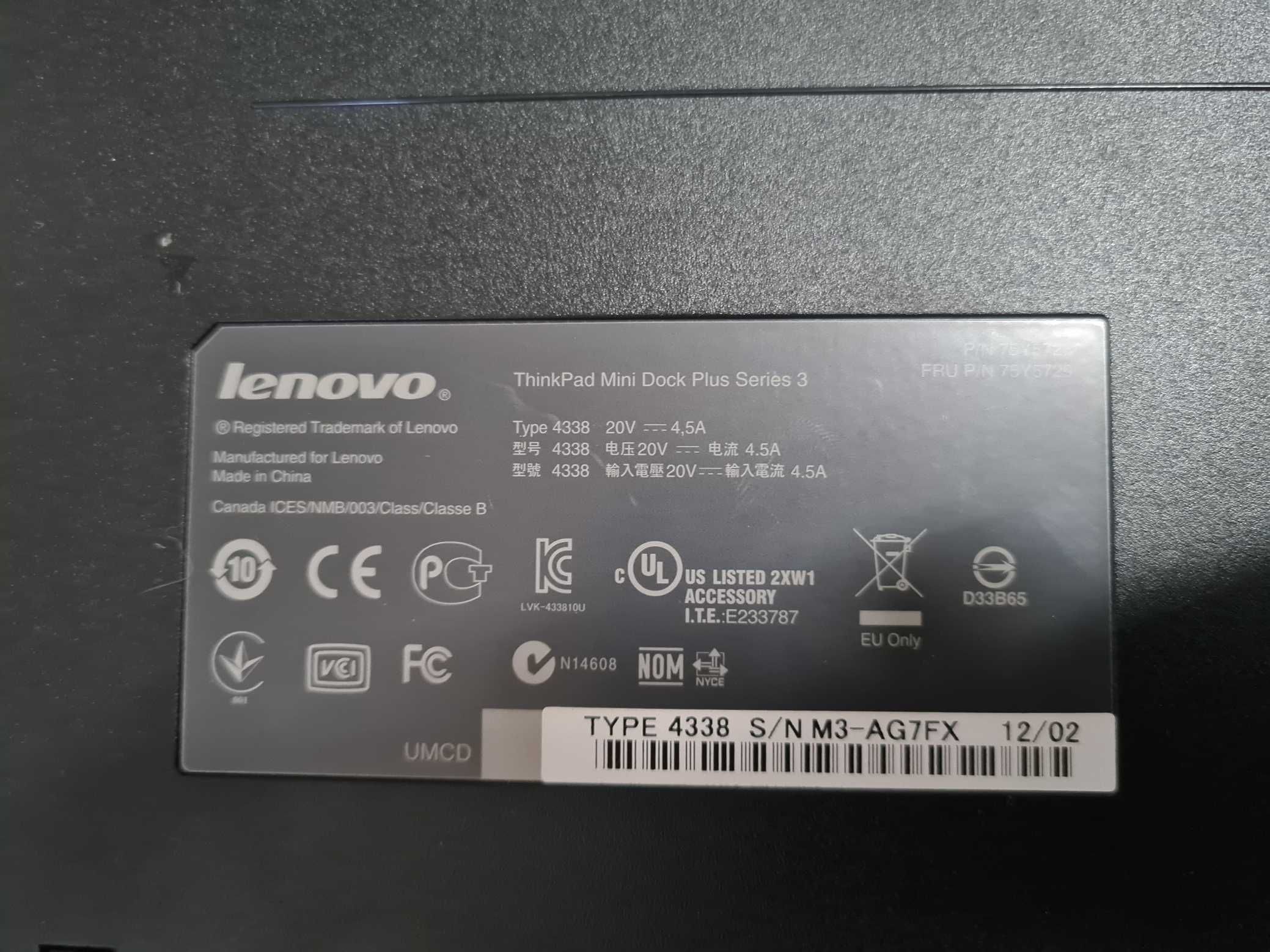 Dock Lenovo ThinkPad Mini Dock Plus Series 3