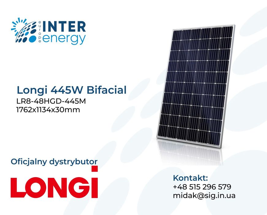Panele Fotowoltaiczne LONGI 445W Bifacial (246 zł BRUTTO)