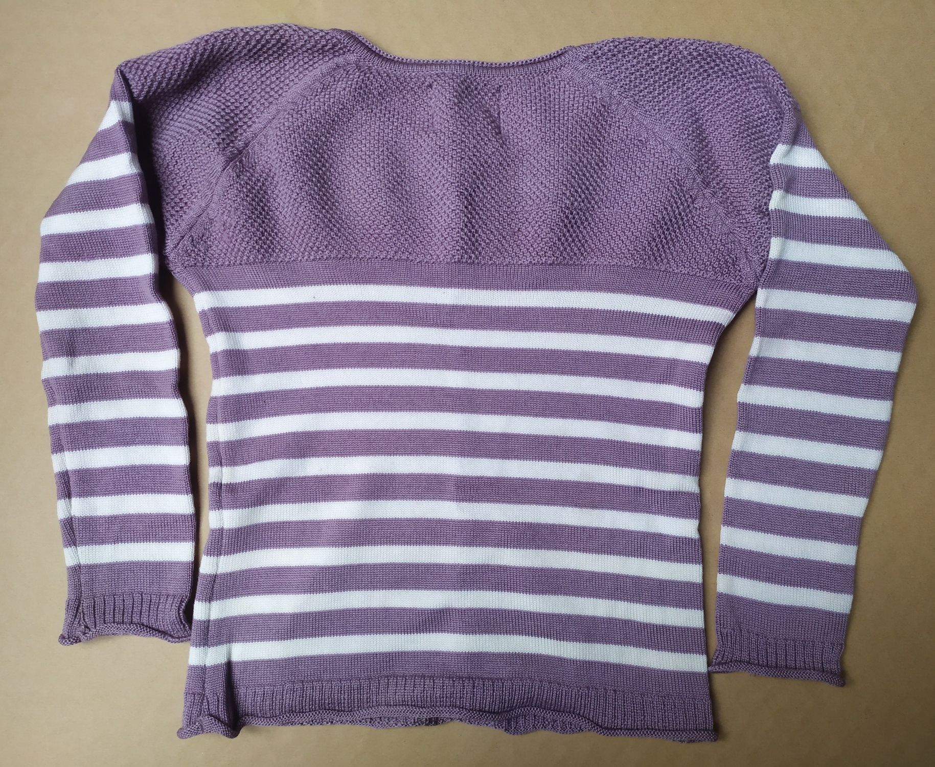 Sweter 100% merino od Meri Fairy, 116/122, pudrowy róż i białe paski