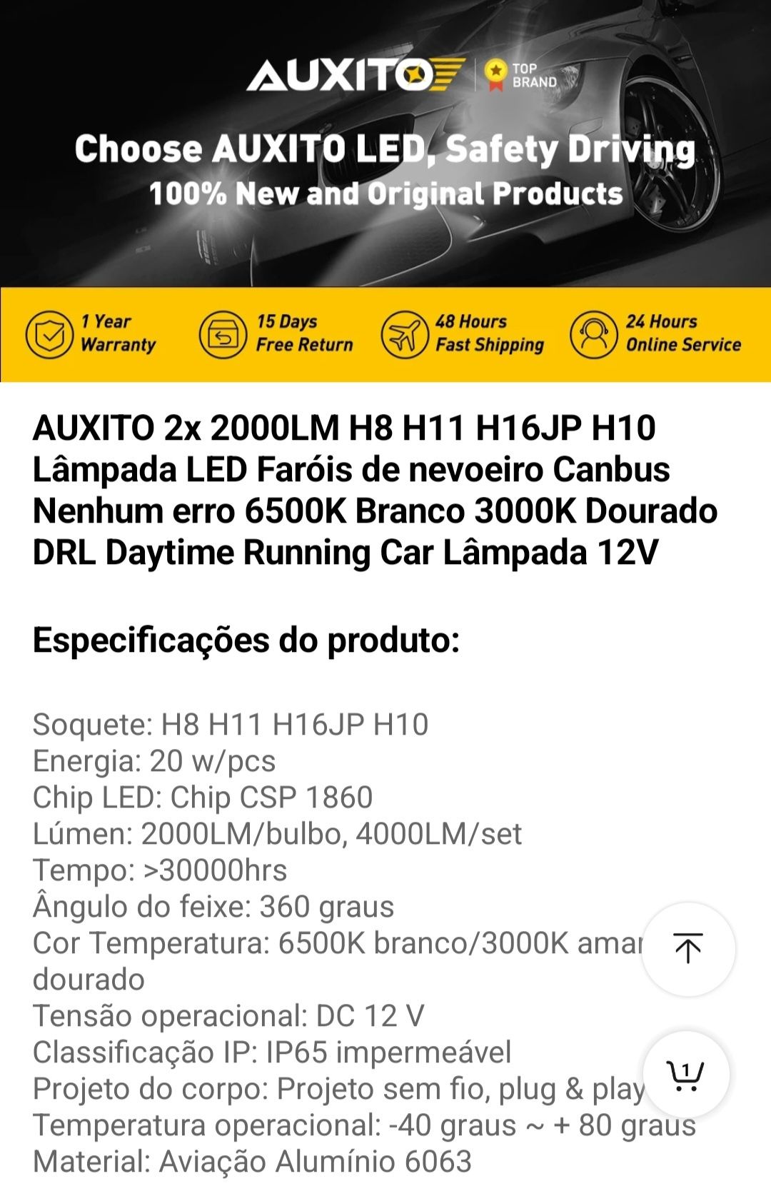 Led H11 6500k 12V 2000L