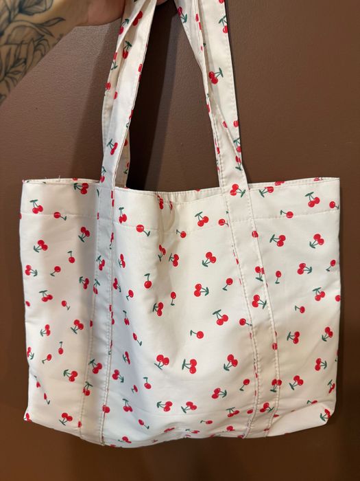 Torebka shopper biała w wisienki