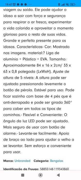 Bengala telescópica dobrável
