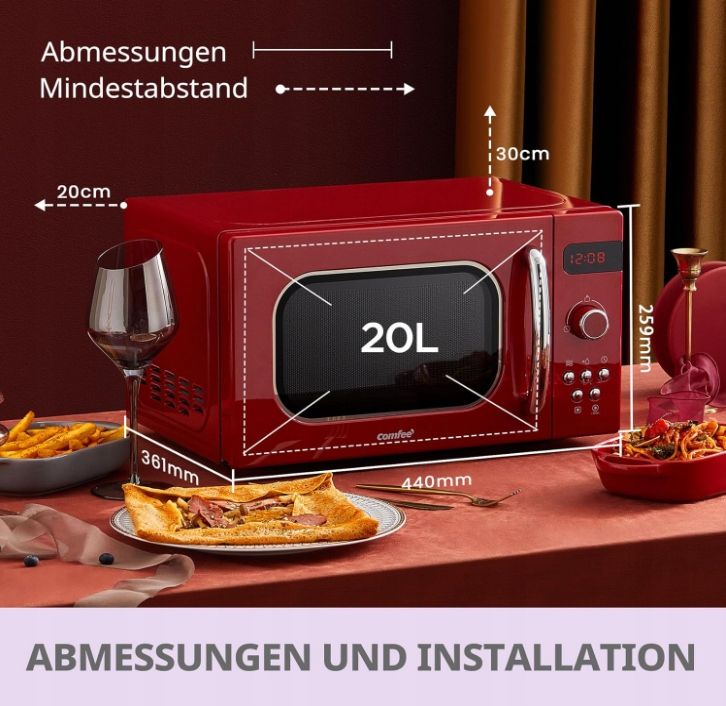 Kuchenka mikrofalowa comfee cmsro 20di rd retro 20L 800 W USZKODZONY