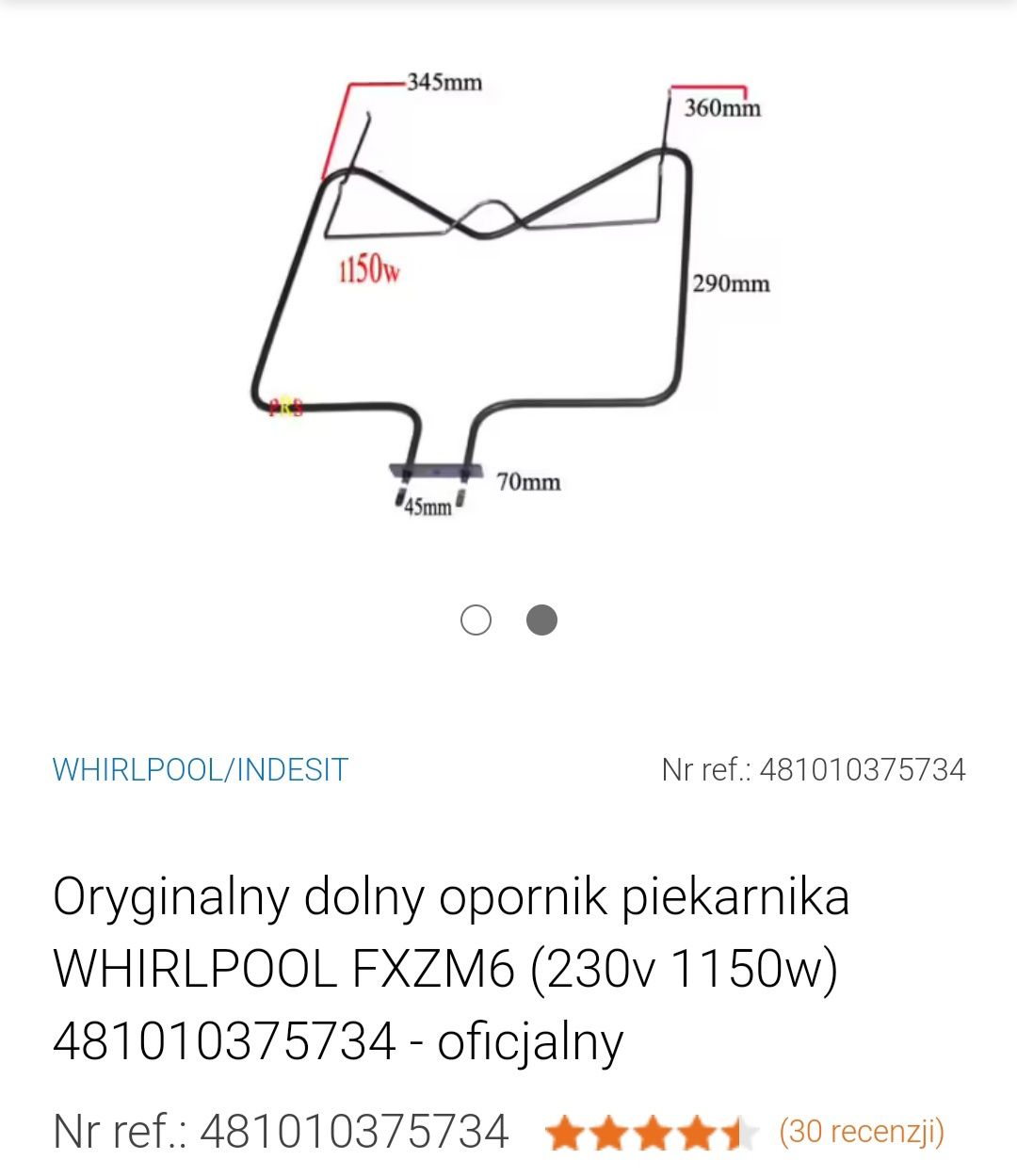 Grzałka (opornik) górna i dolna piekarnik Whirpool