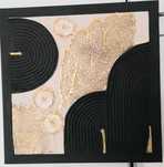 Tela decorativa em tons de preto pérola  e dourado