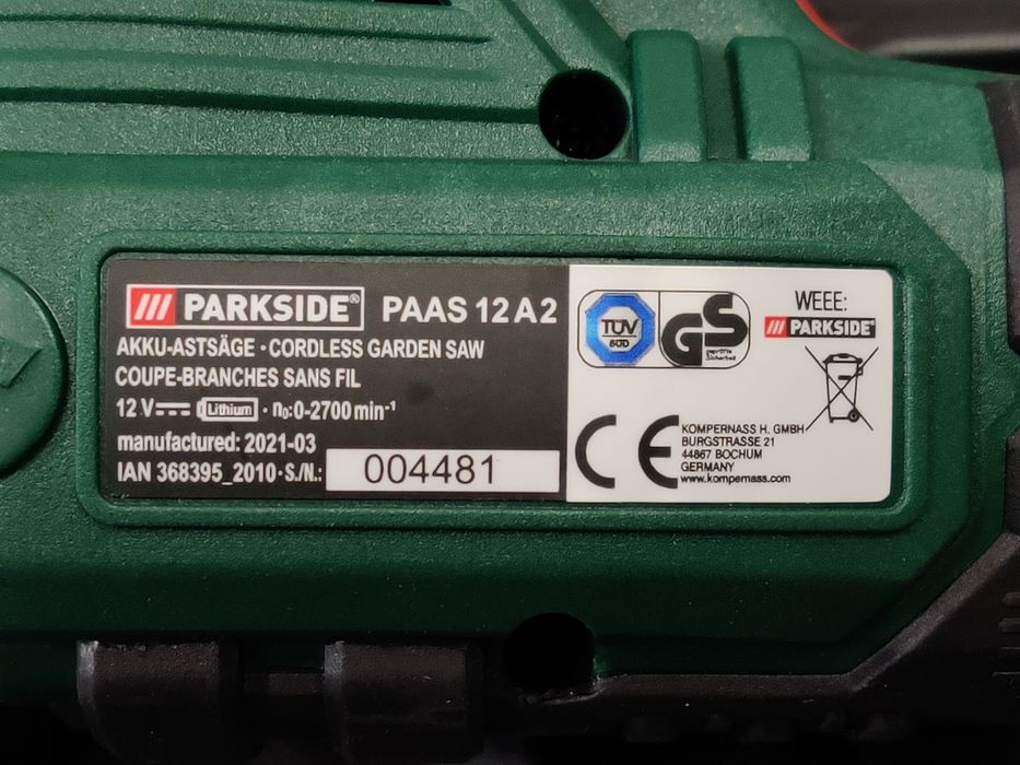 Аккумуляторна сабельна пила сГерман Parkside PAAS 12/сучкорез/веткорез