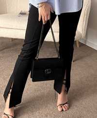 czarne rozszerzane spodnie legginsy marlos L