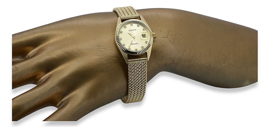 Złoty zegarek damski 14k 585 z bransoletą Geneve lw020ydyz&lbw003y Wr