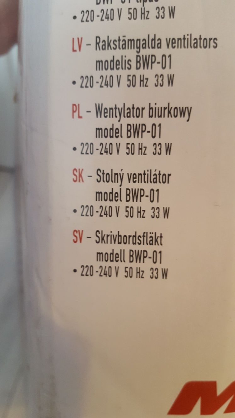 Wiatrak wentylator MPM biurkowy nowy