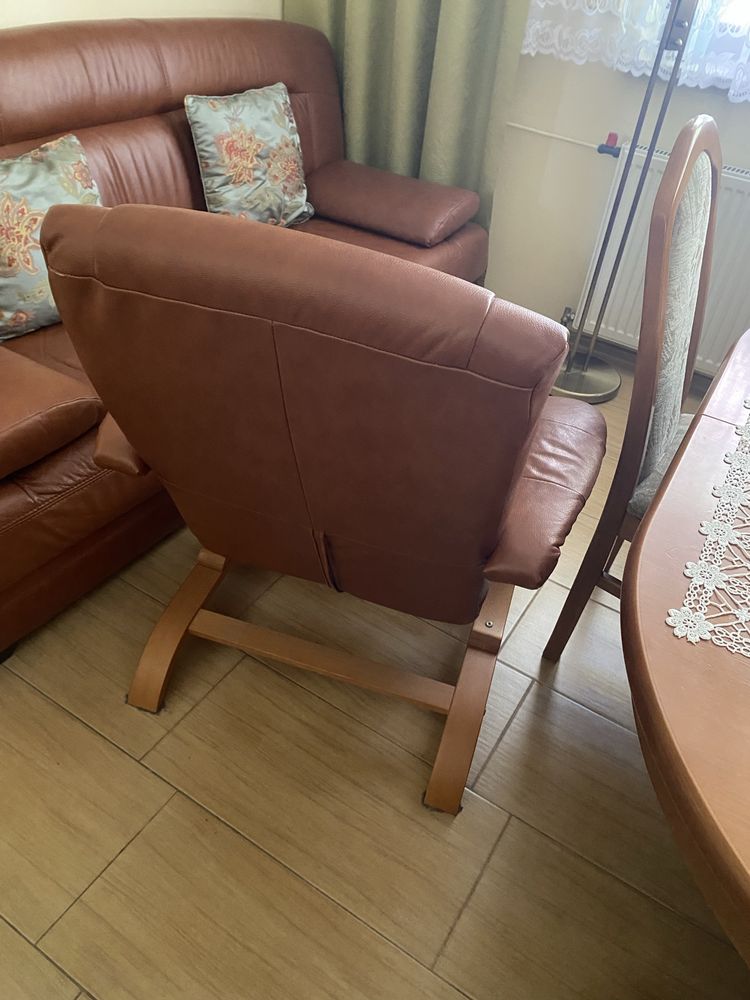 Sofa + fotele Komplet wypoczynkowy, skóra naturalna, bardzo dobry stan