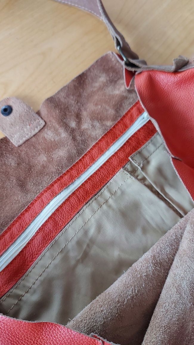 Torba torebka shopper pojemna skora zamszowa malinowa