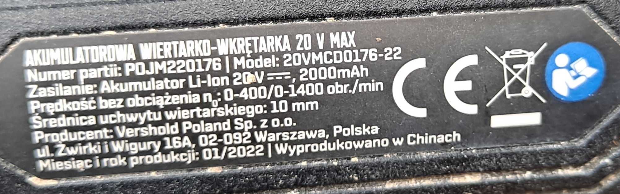 Akumulatorowa Wiertarko-Wkrętarka Niteo 20V Max