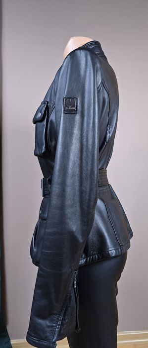 BELSTAFF damska skórzana kurtka czarna ramoneska z paskiem