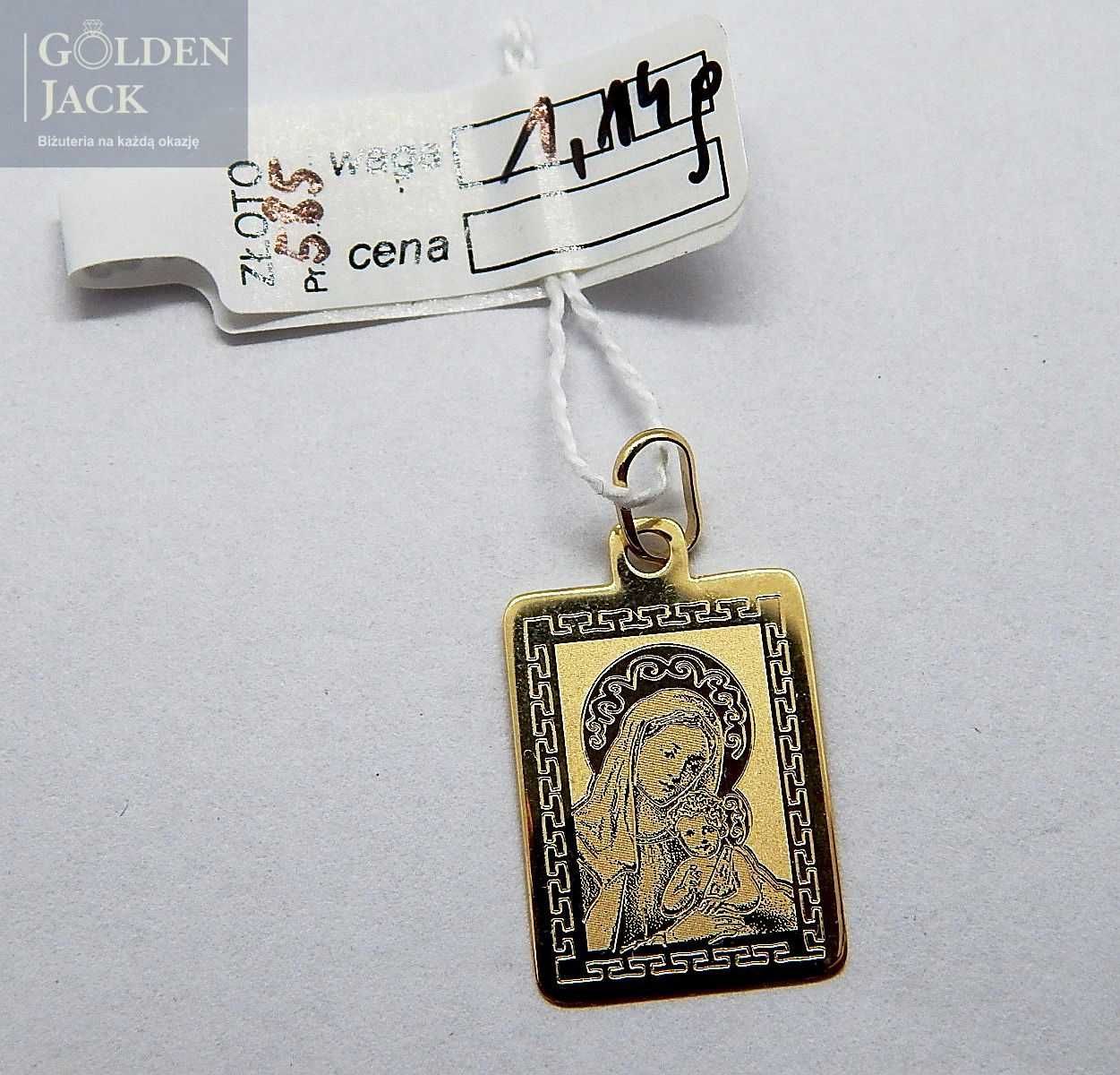 Złota zawieszka medalik blaszka z Matką Boską złoto pr. 585 waga 1,14g