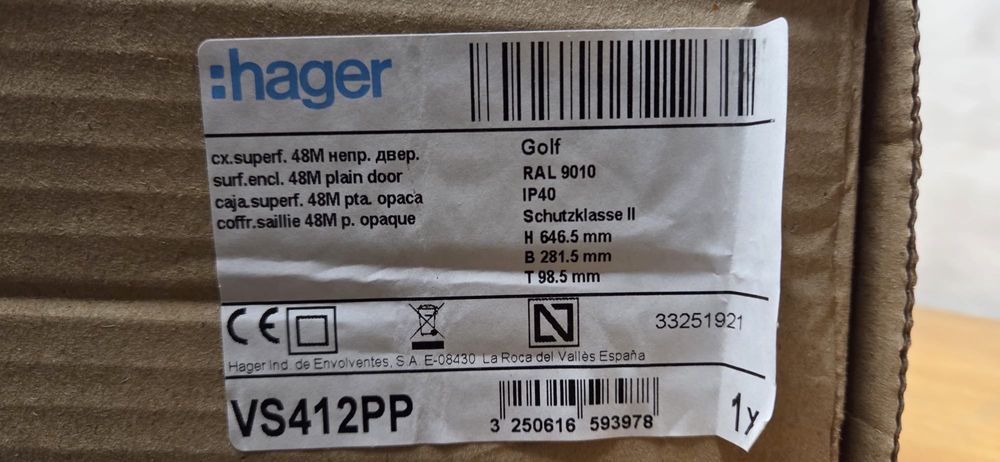 Caixa de distribuição Hager VS412PP (NOVO)