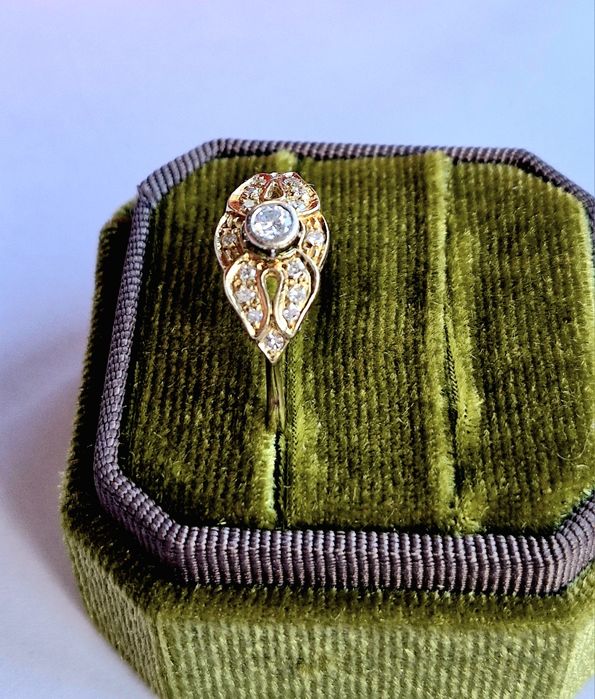 Retro pierścionek złoty 14k z diamentami 0.36ct R20