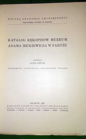 "Katalog rękopisów Muzeum Adama Mickiewicza w Paryżu" 1931 r.