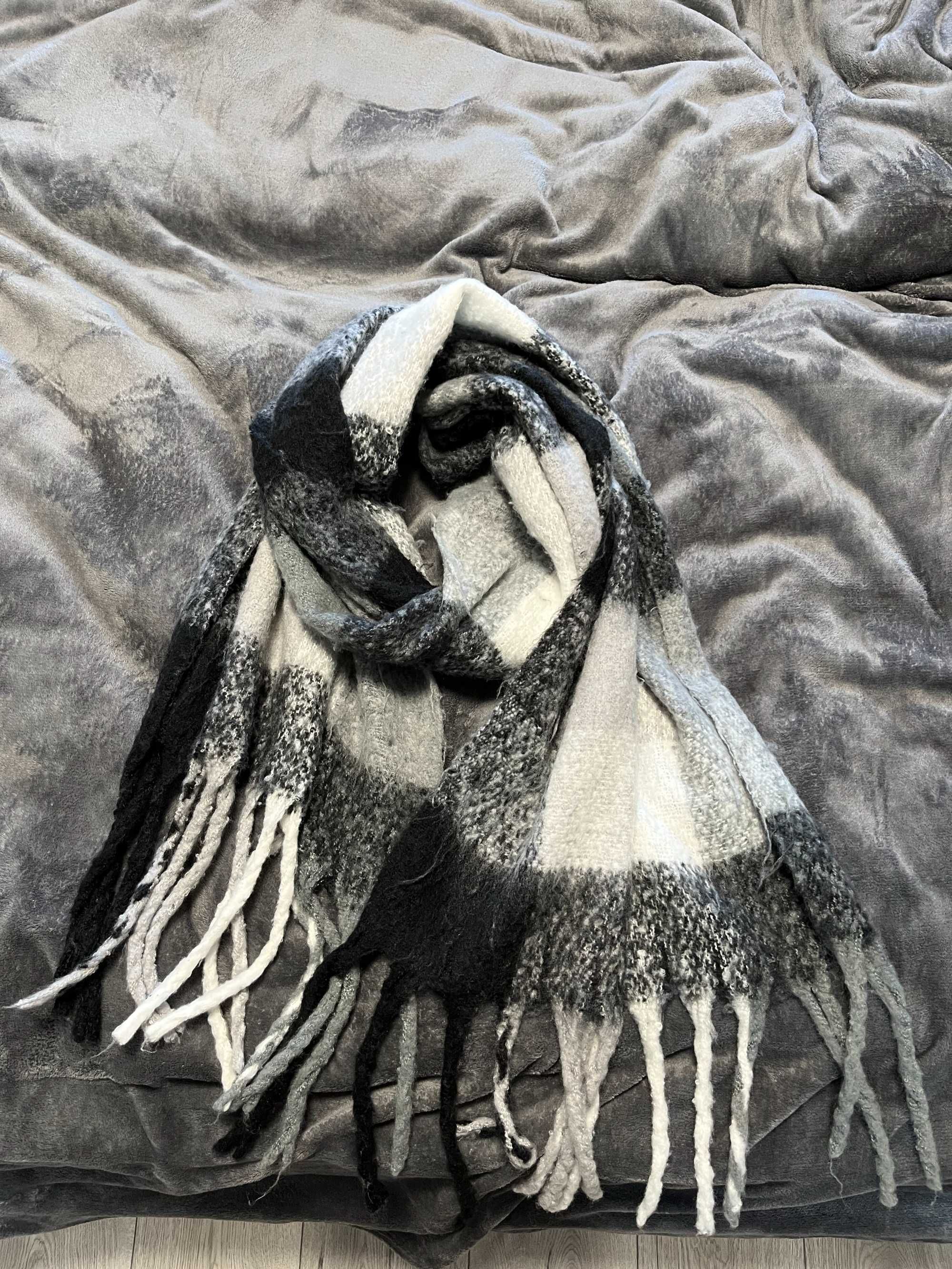 Шарф Палантин Кашемір 55х230 Білий Сірий Чорний Cashemere Scarf