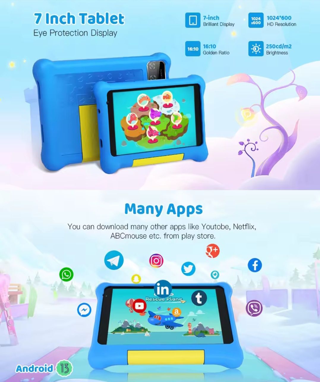 Tablet dla dzieci 7 cali Android 13 IPS