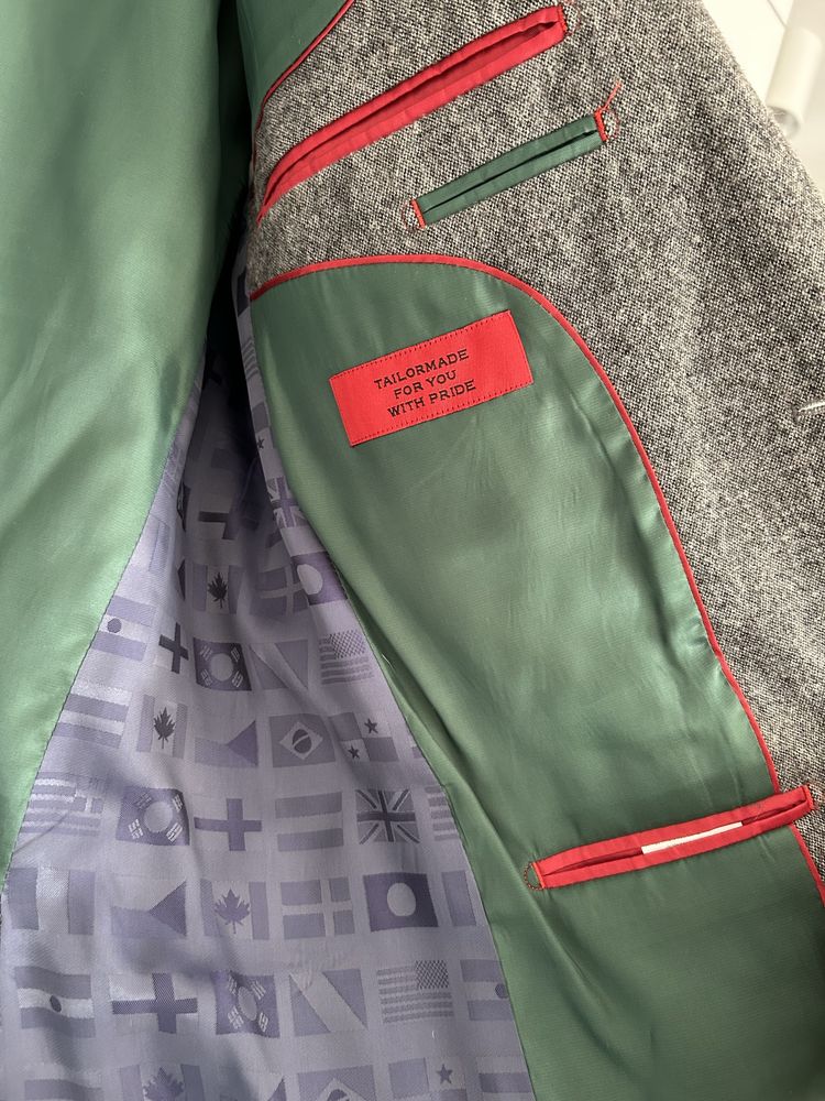 Marynarka wełniana Finshley&Harding London szara melanż wełna slim fit