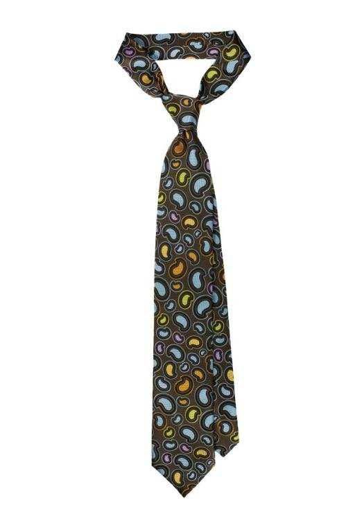 Włoski krawat Jedwabny Paisley 3 Fold nowy