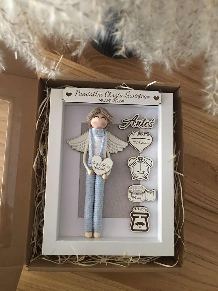 Metryczka Pamiatka Chrztu Prezent Aniol Makrama Metryczka Urodzeniowa