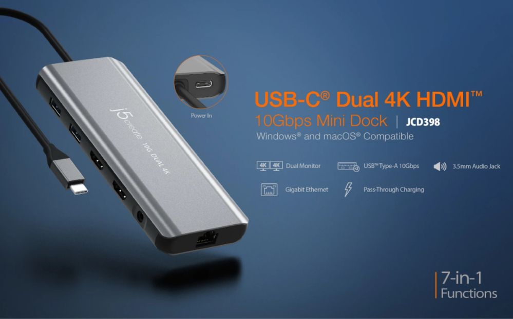 Мини-док-станция USB-C® Dual 4K HDMI™ 10 Гбит/с