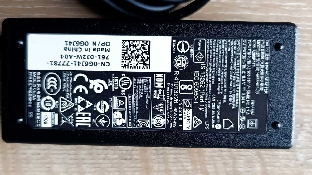Блок живлення Dell 65W (19,5V 3.34A, 4.5×3,0 мм, PIN), оригинал
