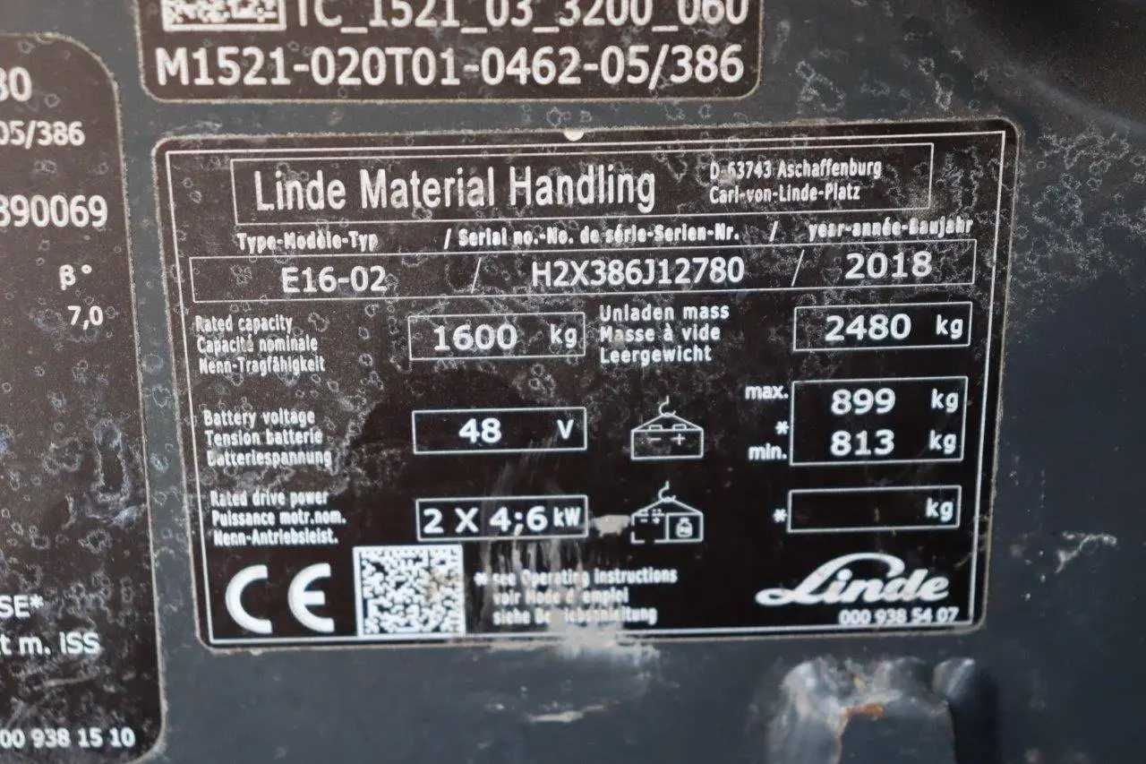 LINDE E16-02 електричний навантажувач, кара, погрузчик