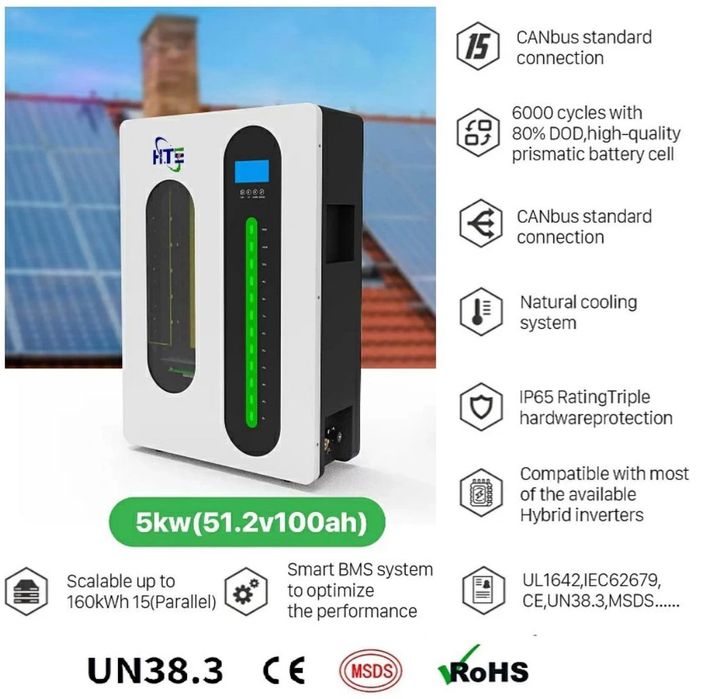 Акумулятор HTE 48V (51.2V) 100Ah HTE-W51100 (LiFePo4, BMS, Bluetooth)