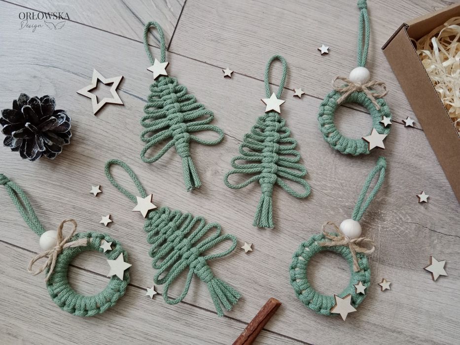 Makrama ozdoby świąteczne na choinkę zestaw box 6szt prezent boho