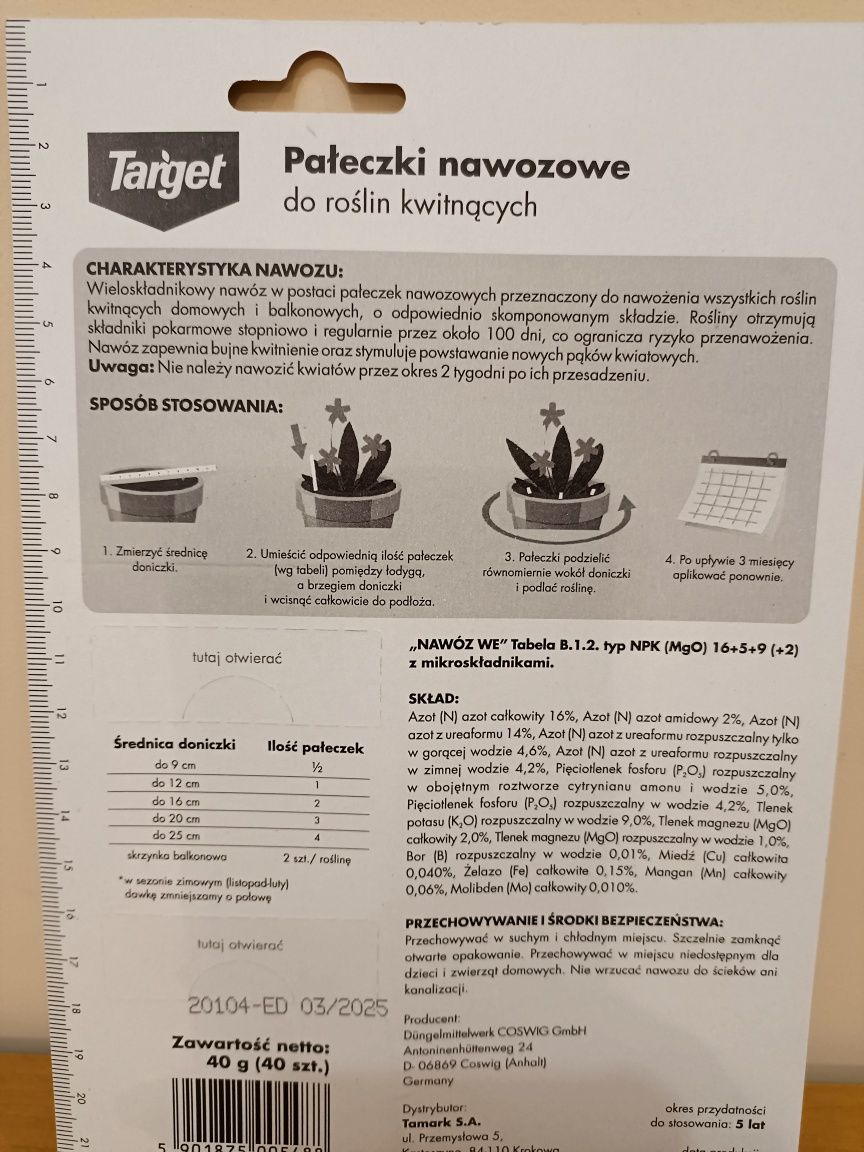 Pałeczki nawozowe do roślin kwitnących 40 szt.