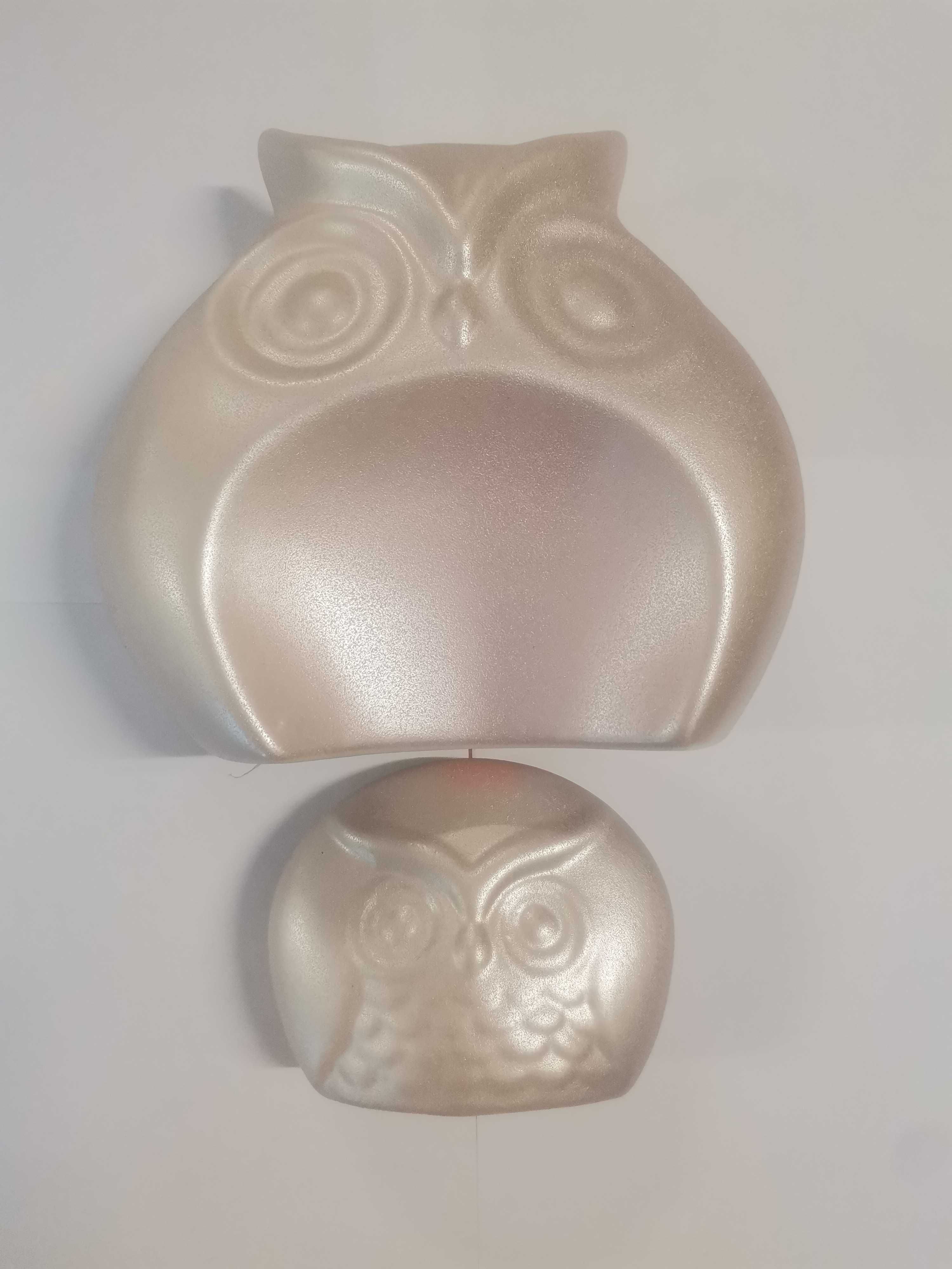 Komplet ceramiczny Sowy różowy perłowy 16cm