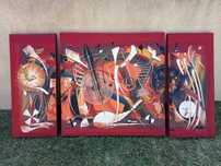 Quadro original tripartido assinado M.K.