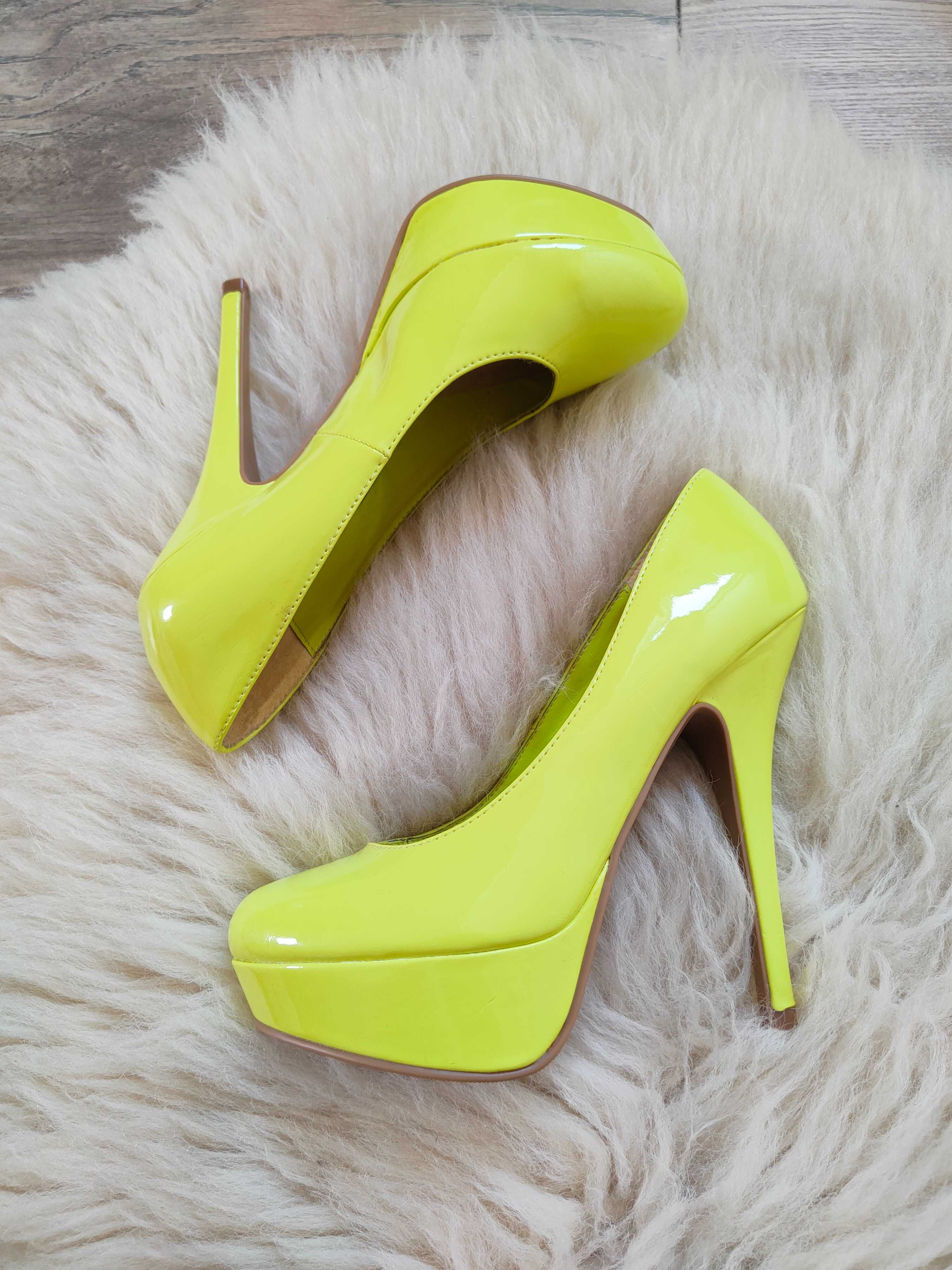 Neonowe szpilki Buty New Look Platformy 37 Żółte