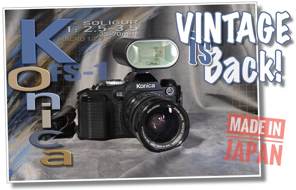 KONICA Plus lampa, pasek i baterie SUPER OBIEKTYW 2.5-3.5!
