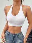 Top Crop Dzianinowy Wiązany Na Szyi Biały Casual Shein M 38