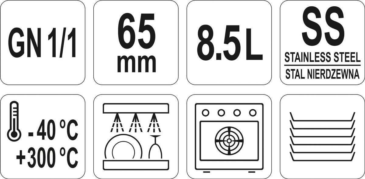 Blacha do piekarnika, pojemnik GN1/1-65 mm, 53x32,5x6,5 cm