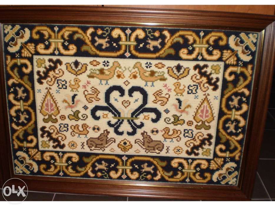 Tapete de Arraiolos Tons Azul em Moldura - Grande