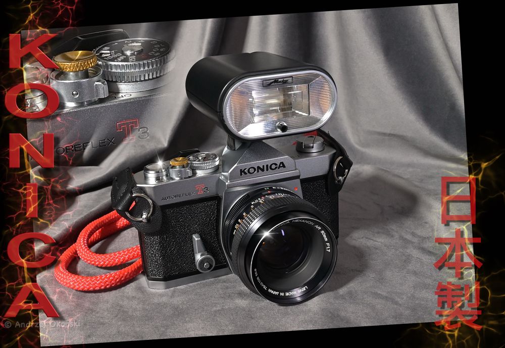 KONICA plus lampa, przycisk, pasek i baterie