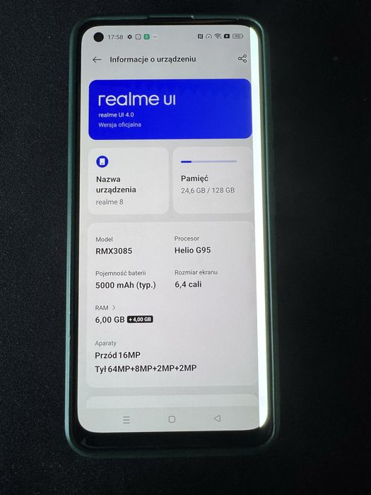 Realme 8 6/128 gb Czarny Linia na ekranie Uszkodzna