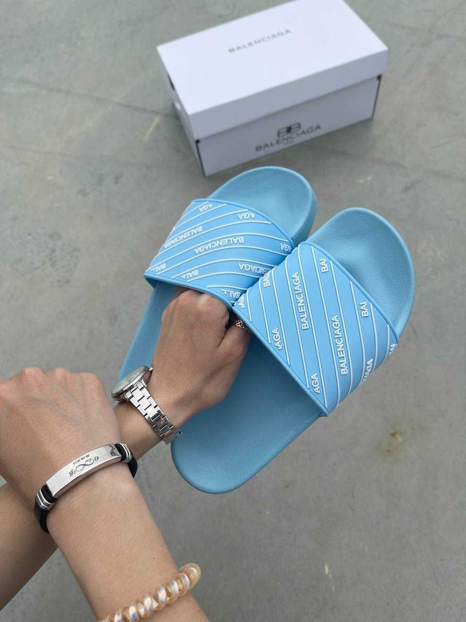 Жіночі шльопанці Balenciaga Slides Small Logo ‘Blue’ (36-41 р.)