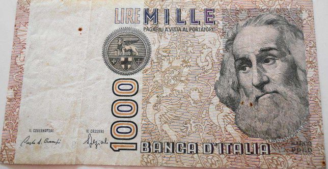 Nota de 1000 lire muito antiga, De Italia, mas muito antiga.