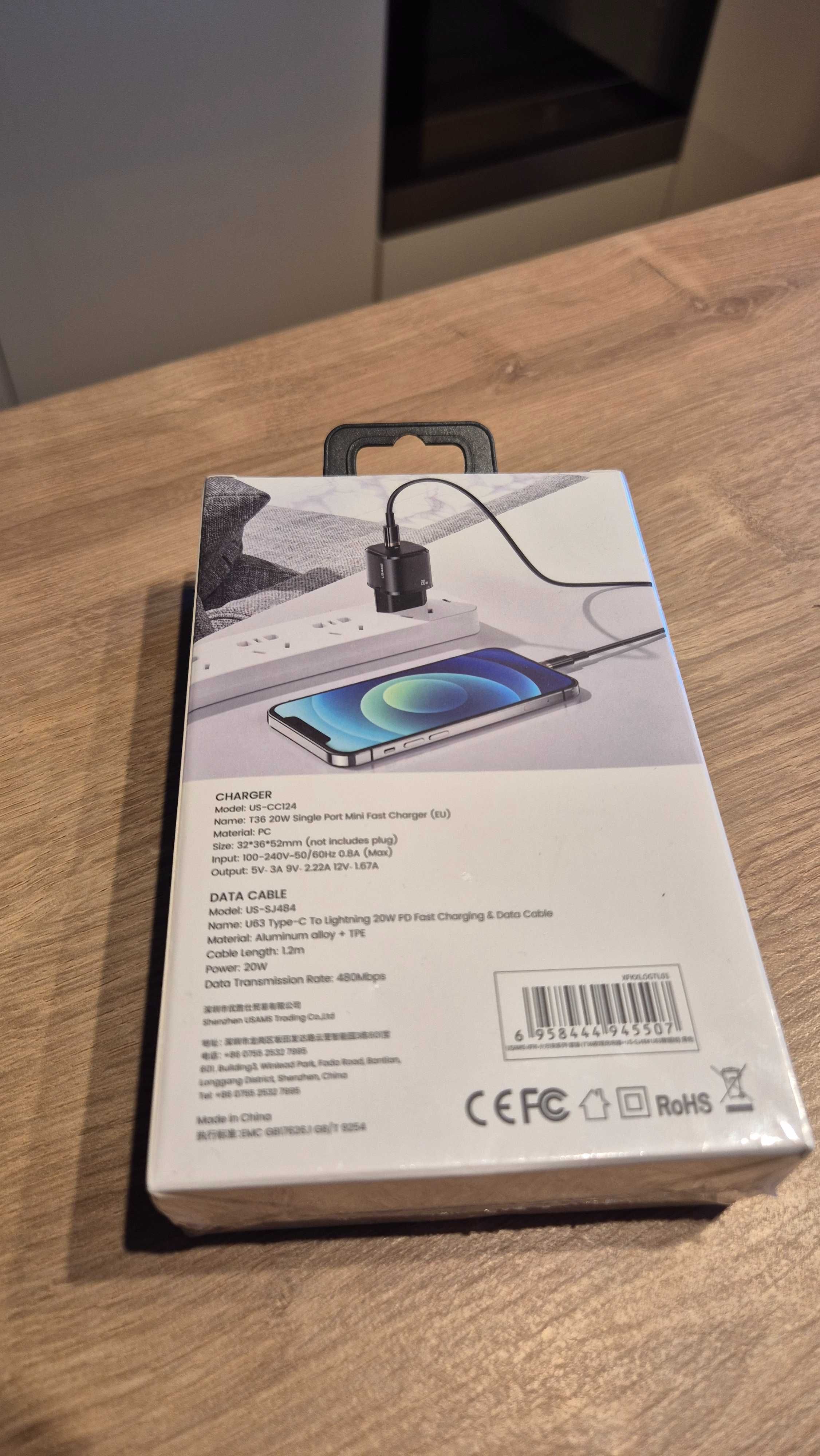Ładowarka do telefonu USAMS 20W + kabel USB-C/Lightning Iphone - nowa