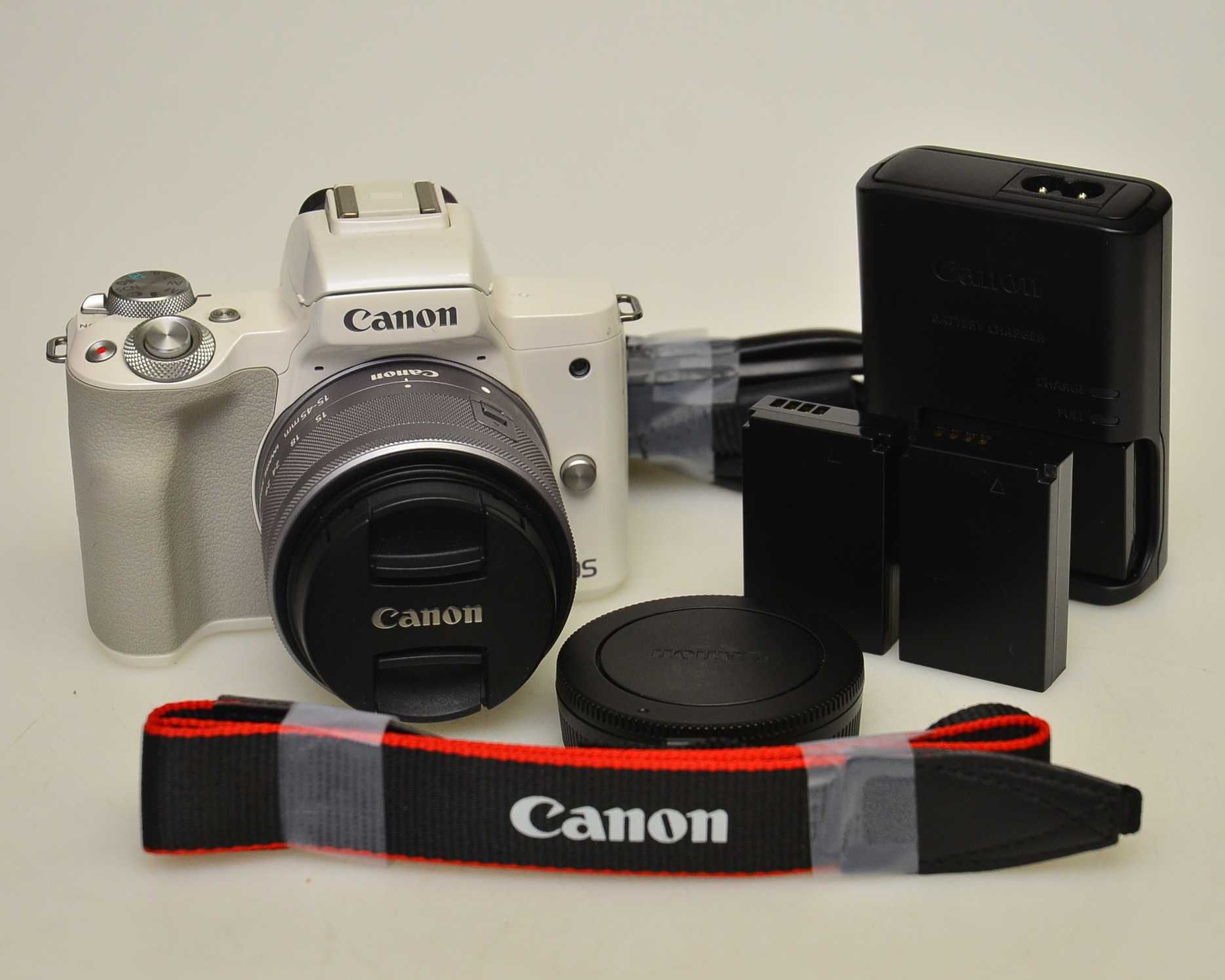 Aparat Canon EOS M50 + EF-M 15-45 Biały Śliczny Gwarancja!