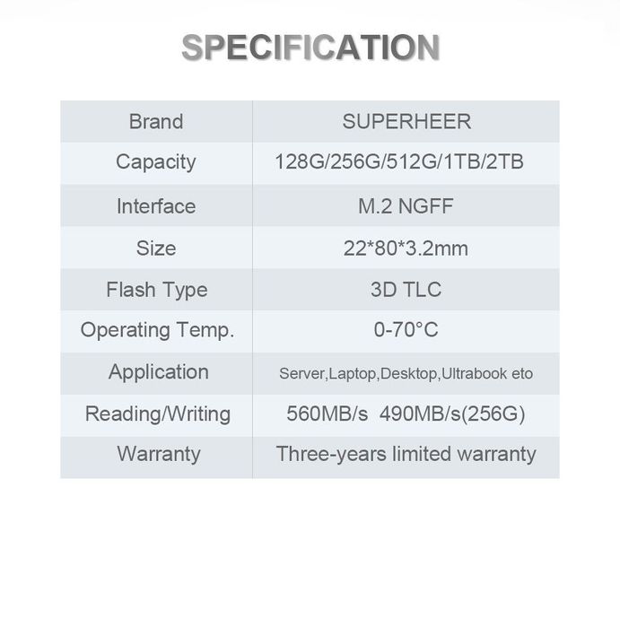 SSD Superheer M.2 NGFF SATA3 256GB 2280 22x80mm