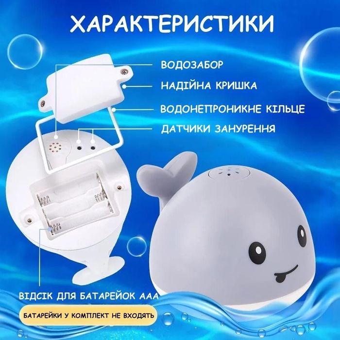 Игрушка для ванной или бассейна Кит с подсветкой и фонтанчиком