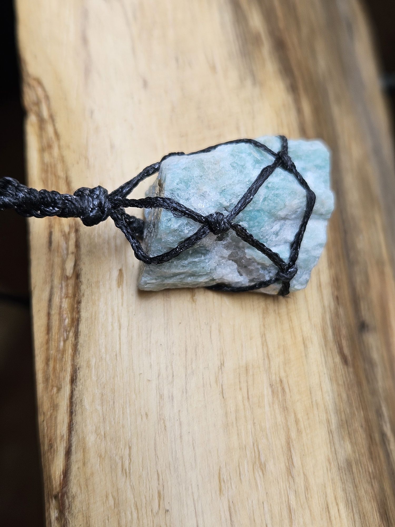 Naszyjnik pleciony makrama handmade amazonit amulet kamienie naturalne